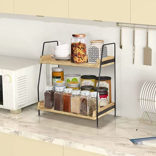 Kitchen Counter Storage Rack 2 Tier Wood &amp; Iron Organizer Shelf SY26041803
