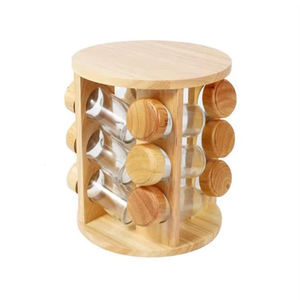 360° Rotating Bamboo Spice Rack Organizer 12 Jar Holder SY26041807