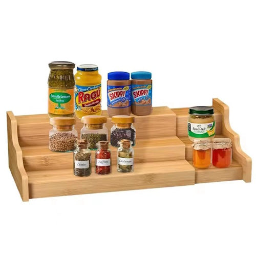 Expandable Bamboo Spice Organizer Adjustable Tiered Storage Rack SY26041809
