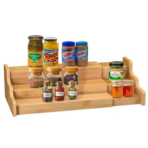 Expandable Bamboo Spice Organizer Adjustable Tiered Storage Rack SY26041809