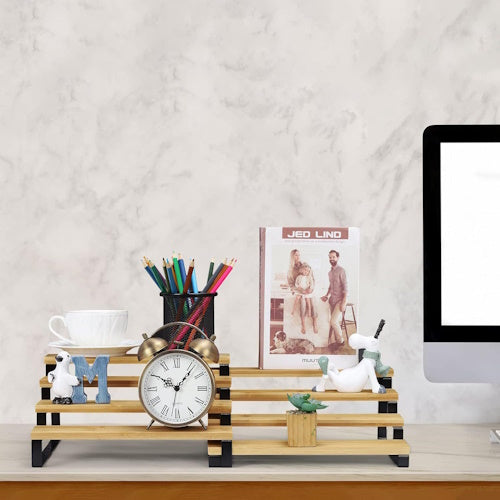 2PCS Bamboo & Iron Storage Display Rack Stackable Counter Organizer Shelf SY26041811
