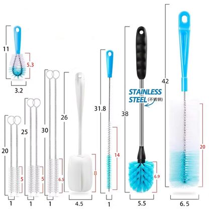 11-Piece Bottle, Straw & Spout Cleaning Brush Set for Water Bottles, Travel Cups, Beer Bottles & Sports Bottles T0994