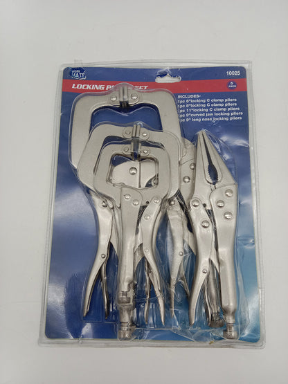 5-Piece Locking Pliers Set C-Clamp &amp; Long Nose Heavy Duty T1003