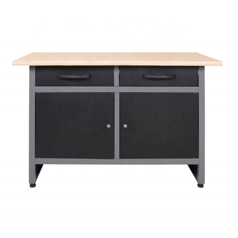 48" x 24" Steel Workbench with 2 Drawers & Double Door Storage Cabinet, 33.5" Height Wooden Top Heavy Duty Garage Bench TC006