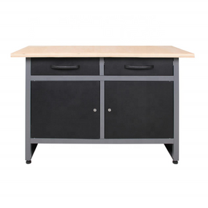 48" x 24" Steel Workbench with 2 Drawers & Double Door Storage Cabinet, 33.5" Height Wooden Top Heavy Duty Garage Bench TC006