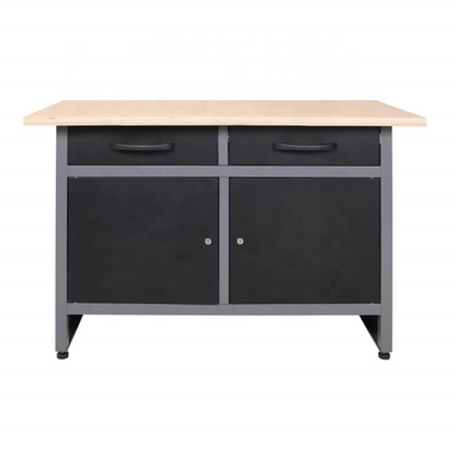48" x 24" Steel Workbench with 2 Drawers & Double Door Storage Cabinet, 33.5" Height Wooden Top Heavy Duty Garage Bench TC006