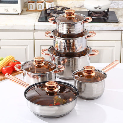 12-Piece Stainless Steel Pots and Pans Cookware Set with Steel Lids TK813