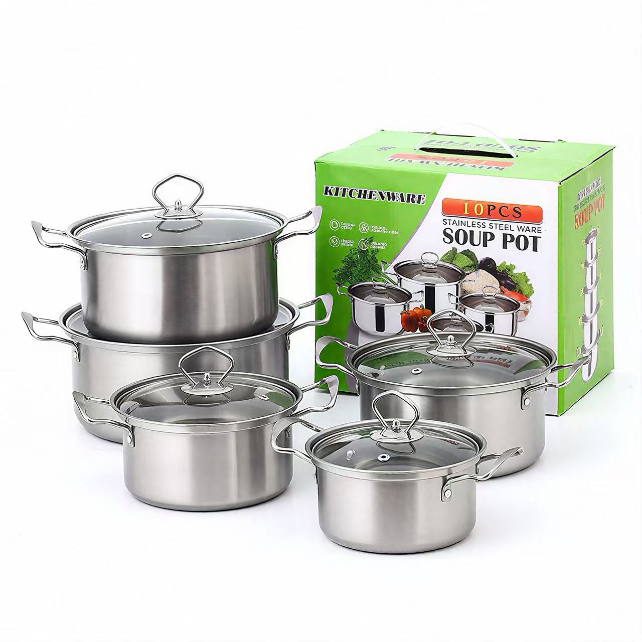 5-Piece Stainless Steel Non-Stick Cookware Set with Glass Lids TKHQ28
