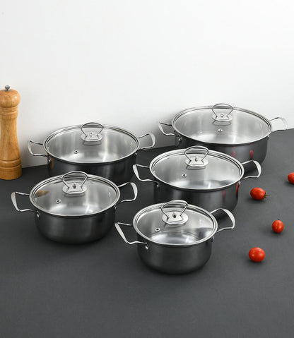 5-Piece Stainless Steel Non-Stick Cookware Set with Glass Lids TKHQ28