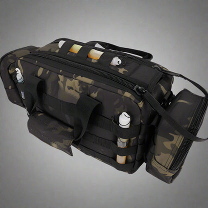 Black tactical backpack front view with MOLLE system and straps

Compact hiking backpack for camping and survival gear

Side view of military tactical backpack with rugged zippers

Outdoor travel backpack with padded shoulder straps

MOLLE-compatible tactical bag for hiking, trekking, and everyday use