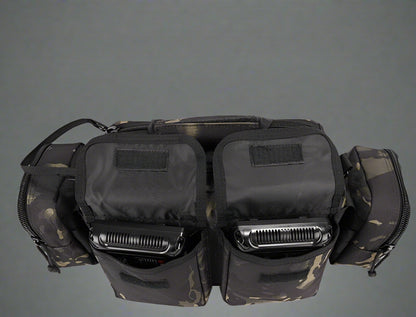Black tactical backpack front view with MOLLE system and straps

Compact hiking backpack for camping and survival gear

Side view of military tactical backpack with rugged zippers

Outdoor travel backpack with padded shoulder straps

MOLLE-compatible tactical bag for hiking, trekking, and everyday use