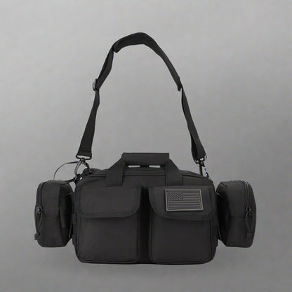 Black tactical backpack front view with MOLLE system and straps

Compact hiking backpack for camping and survival gear

Side view of military tactical backpack with rugged zippers

Outdoor travel backpack with padded shoulder straps

MOLLE-compatible tactical bag for hiking, trekking, and everyday use