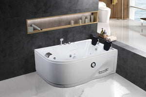 2-Person Whirlpool Massage Bathtub 70.9" with Heater, Water Jets, Air Bubble Nozzles, LED Light & Headrests TMB052