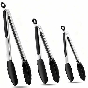 Stainless Steel Kitchen Tongs 3-Pack Food Serving Cooking BBQ Tongs TNG3P