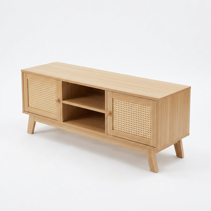 Rattan TV Stand 2 Door Wooden Media Console Natural 47.2" TVR120