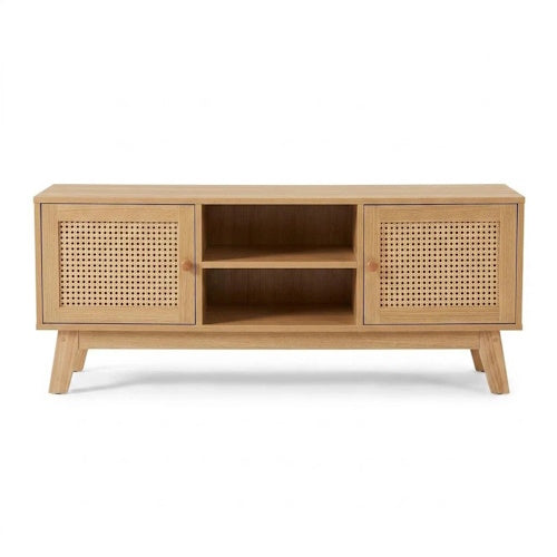 Rattan TV Stand 2 Door Wooden Media Console Natural 47.2" TVR120