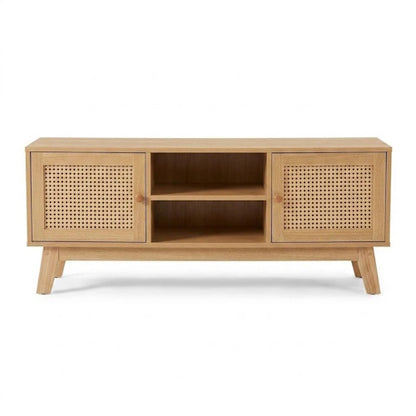 Rattan TV Stand 2 Door Wooden Media Console Natural 47.2" TVR120