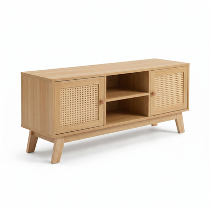 Rattan TV Stand 2 Door Wooden Media Console Natural 47.2" TVR120