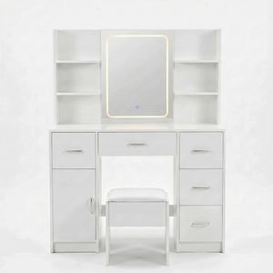 Vanity Desk with Lighted Mirror Stool & Storage Drawers White 42.5" VAN140
