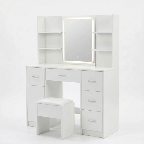 Vanity Desk with Lighted Mirror Stool & Storage Drawers White 42.5" VAN140