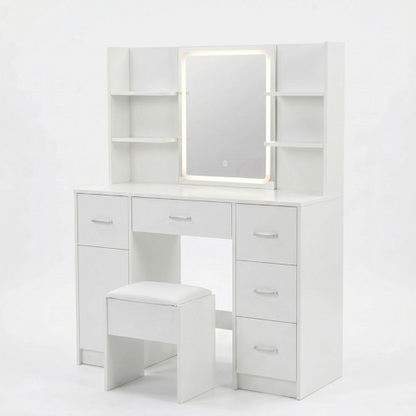 Vanity Desk with Lighted Mirror Stool & Storage Drawers White 42.5" VAN140