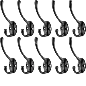 Heavy Duty Wall Mounted Coat Hooks 10-Pack Metal Double Hooks HOK10