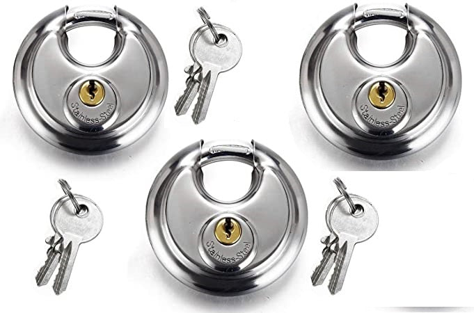 3-Pack Stainless Steel Disc Padlock 70mm with 2 Keys per Lock Heavy Duty Security Locks YH1256