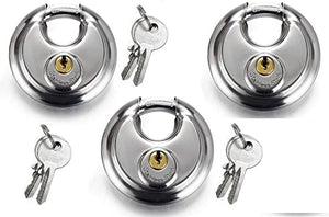 3-Pack Stainless Steel Disc Padlock 70mm with 2 Keys per Lock Heavy Duty Security Locks YH1256