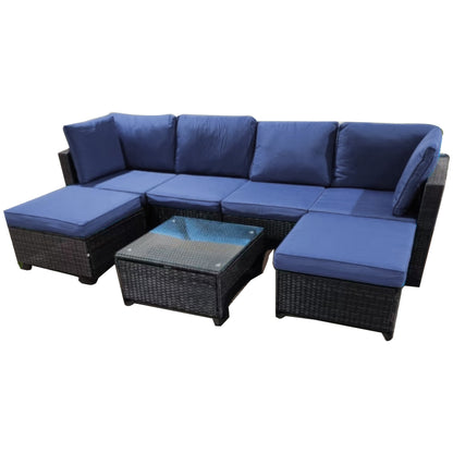 7-Piece Outdoor Patio Rattan Sectional Sofa Set with Cushions & Coffee Table