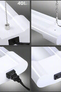 LED tube work light with plug-and-play chain
Linkable LED garage light mounted on ceiling
White 40W LED tube with pull chain switch
Shop light showing 200 LED panel
Multiple 40W LED fixtures installed in workshop