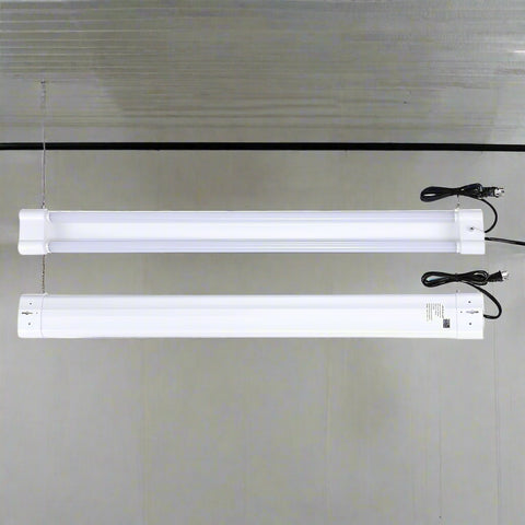 LED tube work light with plug-and-play chain
Linkable LED garage light mounted on ceiling
White 40W LED tube with pull chain switch
Shop light showing 200 LED panel
Multiple 40W LED fixtures installed in workshop