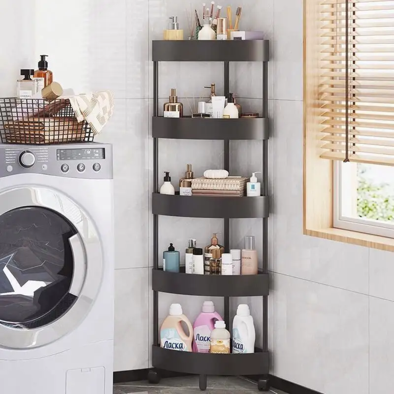 5-Tier Corner Storage Rack Slim Organizer Shelf 14.2" x 14.2" x 43.3" YYCR21