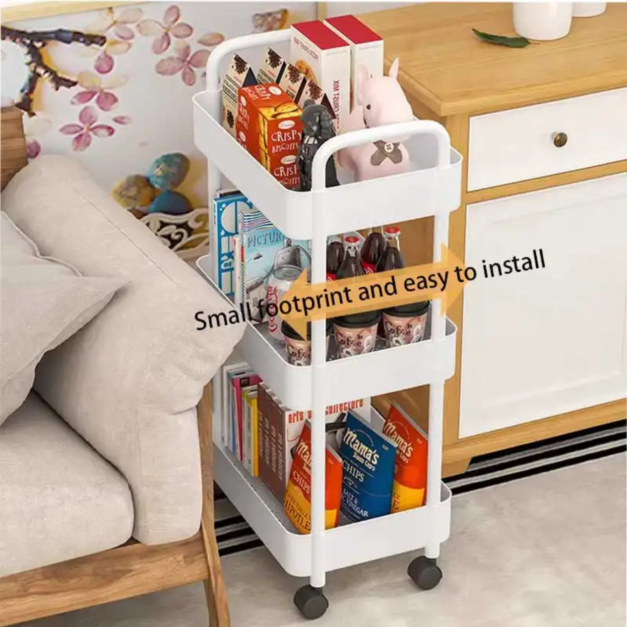 3-Tier Storage Rack Upgraded Slim Organizer Shelf 15" x 11" x 27.6" YYSR12