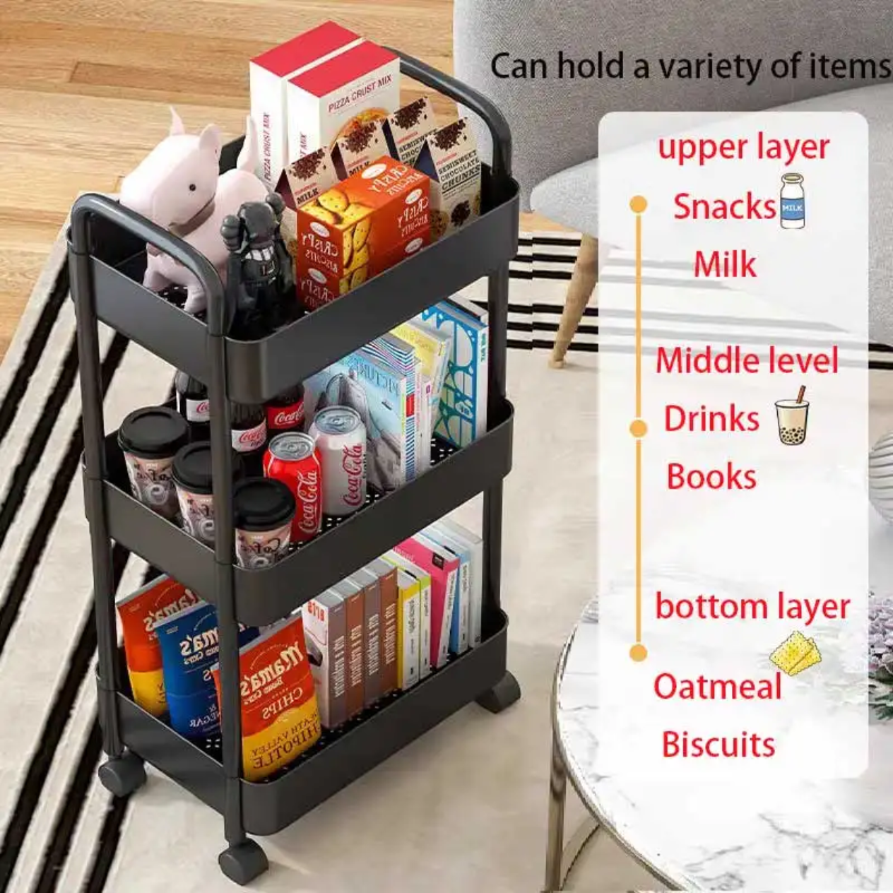 3-Tier Storage Rack Upgraded Slim Organizer Shelf 15" x 11" x 27.6" YYSR12