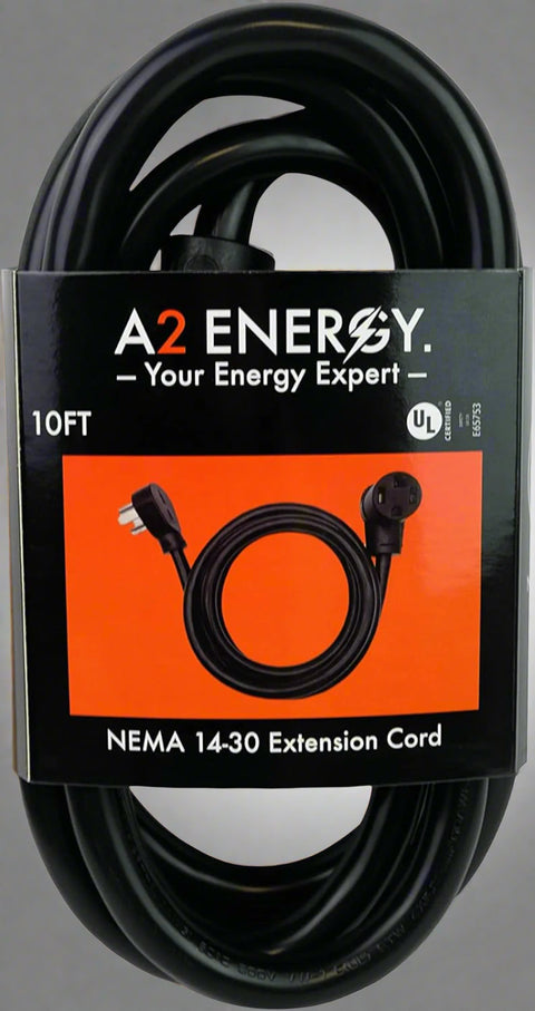 A2 Energy 10FT NEMA 14-30 EV extension cord

Heavy-duty dryer cord with 4-prong plug

A2 Energy EV charger compatible cable layout