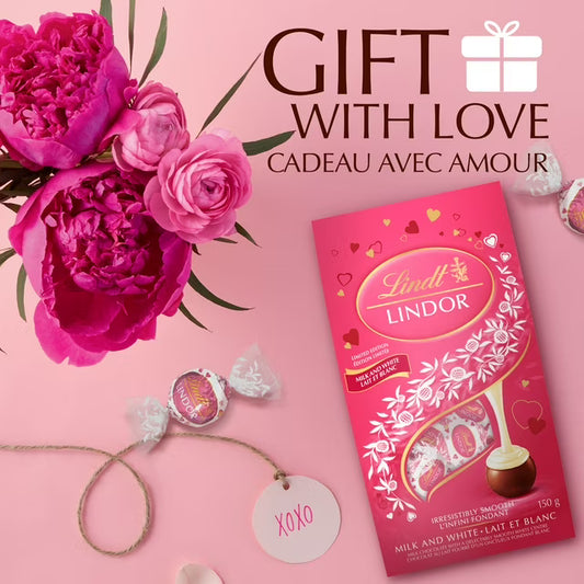 Lindt LINDOR Milk and White Chocolate Valentine’s Truffles 150g Gift Bag