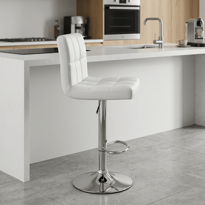 AAdjustable Swivel Faux Leather Bar Stool – Modern Padded Counter Chair with Chrome Base (Single and 2 - Pack Options) - Hand Tools with 1 - Pack – White BS06W | Sold by Uncle Wiener's Wholesale