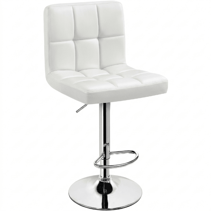 AAdjustable Swivel Faux Leather Bar Stool – Modern Padded Counter Chair with Chrome Base (Single and 2 - Pack Options) - Hand Tools with 1 - Pack – White BS06W | Sold by Uncle Wiener's Wholesale