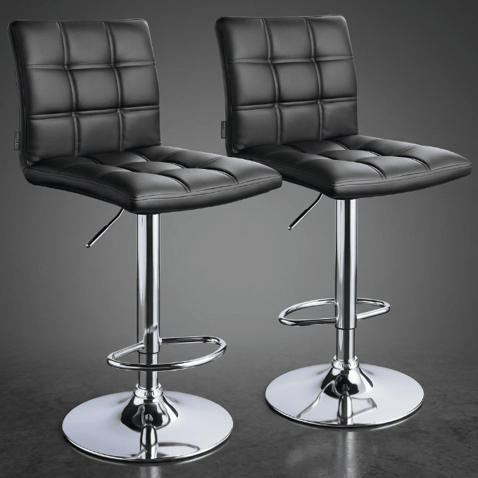 AAdjustable Swivel Faux Leather Bar Stool – Modern Padded Counter Chair with Chrome Base (Single and 2 - Pack Options) - Hand Tools with 2 - Pack – Black BS062B | Sold by Uncle Wiener's Wholesale