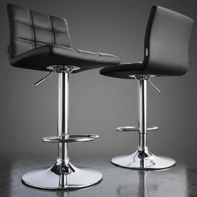 AAdjustable Swivel Faux Leather Bar Stool – Modern Padded Counter Chair with Chrome Base (Single and 2 - Pack Options) - Hand Tools with 2 - Pack – Black BS062B | Sold by Uncle Wiener's Wholesale