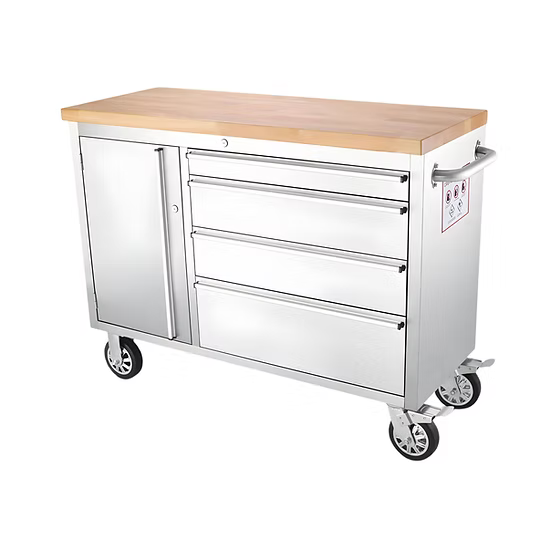 Thor 48″ Stainless Steel Rolling Tool Workbench with Wood Top, 4-Drawer Mobile Tool Cabinet –  HTC4804W1