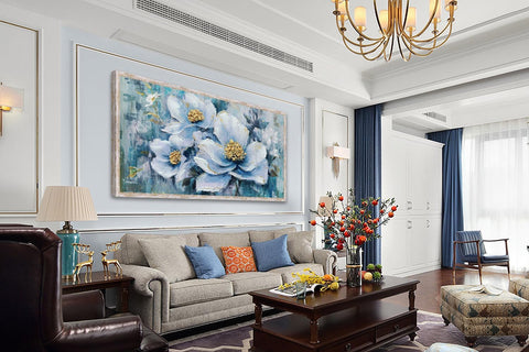 Acocifi Flowers Canvas Wall Art White Elegant Floral Painting Grey Blue Painting Colorful Textured Picture Botanical Bloosom Modern Artwork for Living Room Bedroom Bathroom Office Home Decor 40"x20" - with | Sold by Uncle Wiener's Wholesale