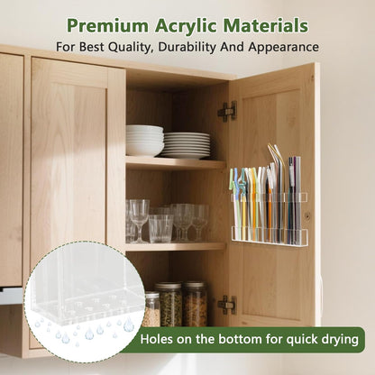 Acrylic Straw Holder 9.5" Cabinet Door Mounted Organizer Clear Kitchen Storage S1360 - with | Sold by Uncle Wiener's Wholesale