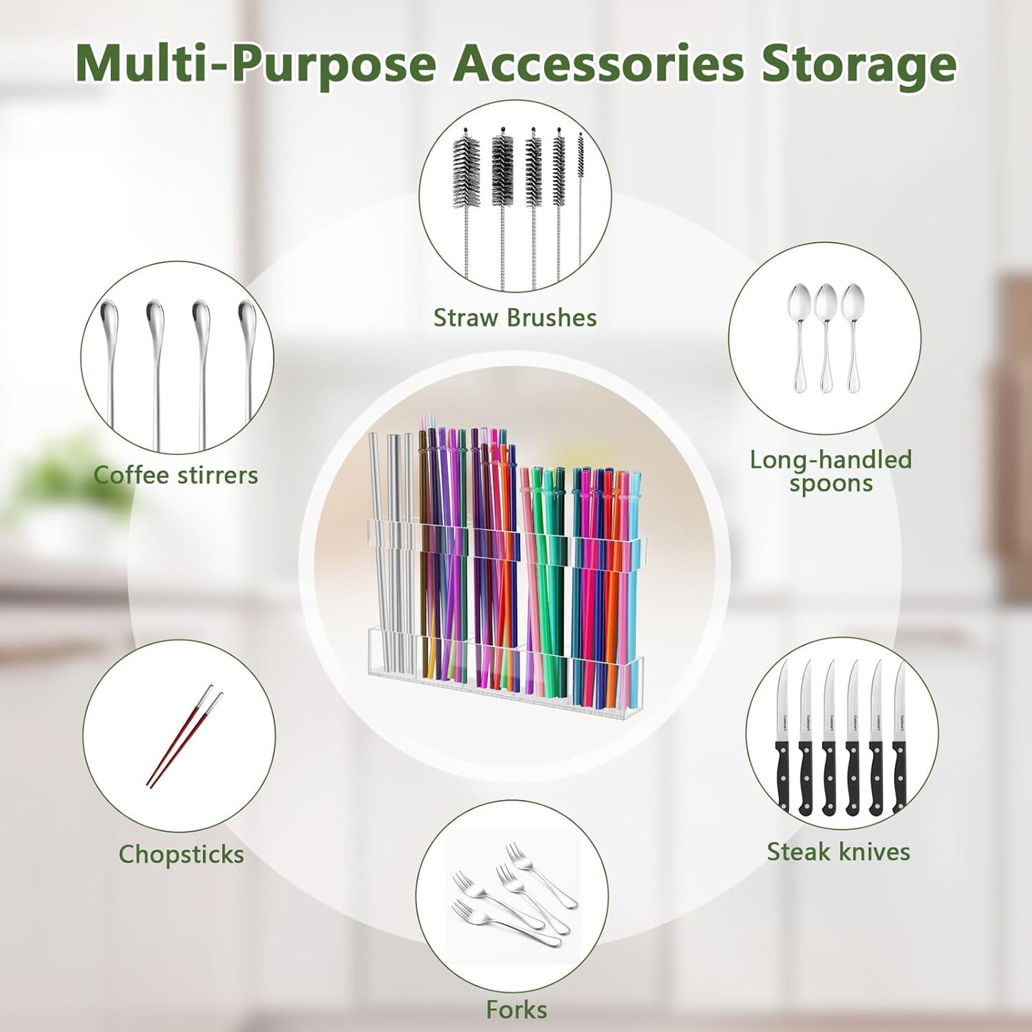 Acrylic Straw Holder 9.5" Cabinet Door Mounted Organizer Clear Kitchen Storage S1360 - with | Sold by Uncle Wiener's Wholesale