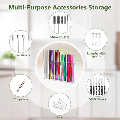 Acrylic Straw Holder 9.5" Cabinet Door Mounted Organizer Clear Kitchen Storage S1360 - with | Sold by Uncle Wiener's Wholesale