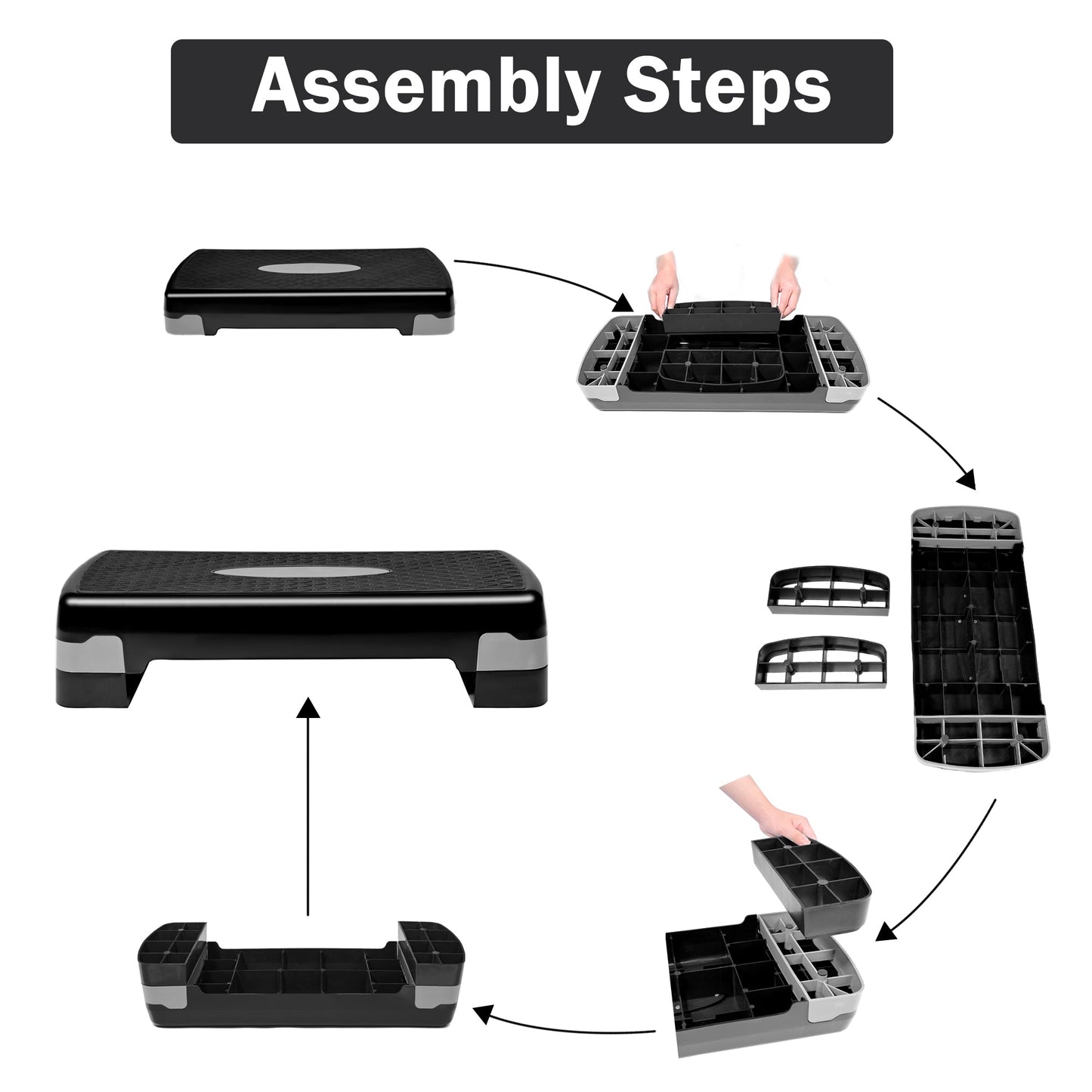 Adjustable Aerobic Step Platform with 4 to 6 Inch Height Levels Slip Resistant Surface Lightweight ABS AMEY68 - with | Sold by Uncle Wiener's Wholesale