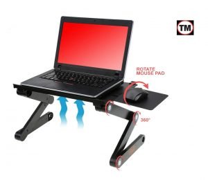 Adjustable Aluminum Laptop Table with Cooling Fans, 360° Rotating Portable Laptop Desk Stand – 720168 - with | Sold by Uncle Wiener's Wholesale