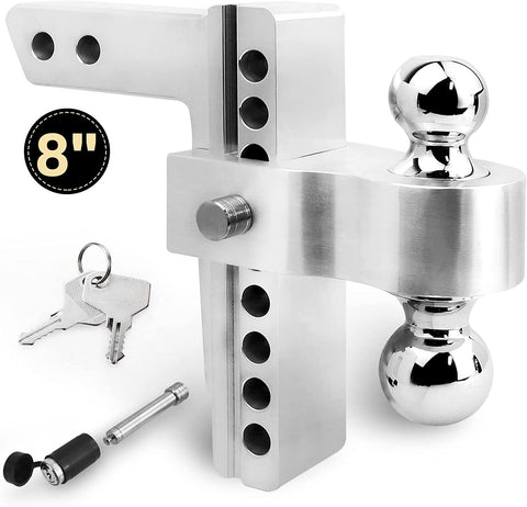 Adjustable Aluminum Trailer Hitch Ball Mount – 8" Drop/Rise, Dual Ball (2" & 2 - 5/16"), 12,500 lbs Towing Capacity – Fits 2" Receiver - with | Sold by Uncle Wiener's Wholesale