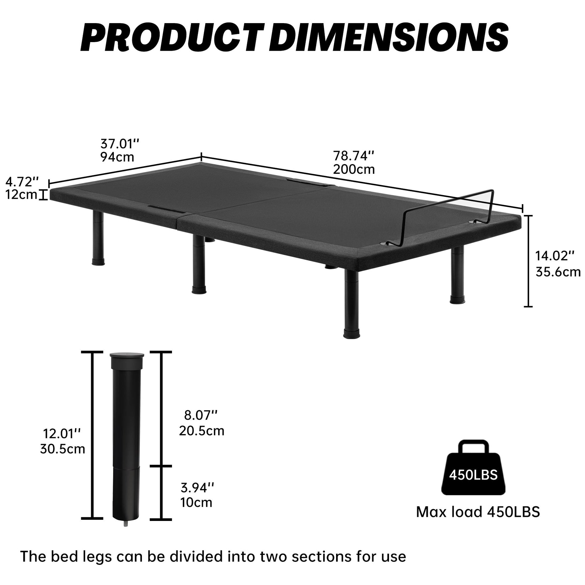 Adjustable Bed Frame with Massage & Remote – USB, LED Light, Twin to King Sizes - with Twin Size | Sold by Uncle Wiener's Wholesale