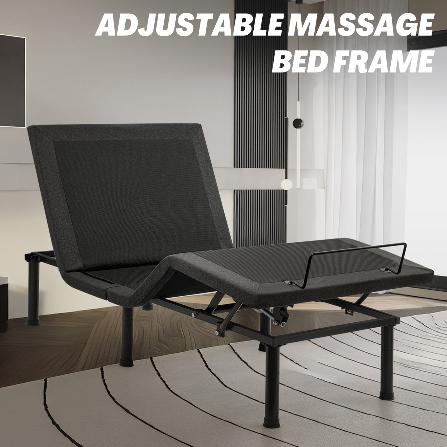 Adjustable Bed Frame with Massage & Remote – USB, LED Light, Twin to King Sizes - with Twin Size | Sold by Uncle Wiener's Wholesale